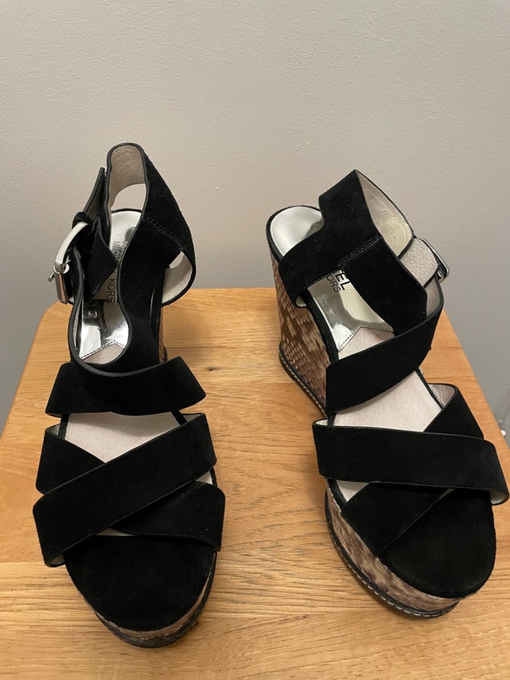 Michael Kors Black Suede Wedge Sandals - Women's Platform Heels